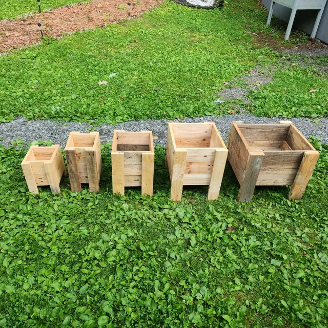 Real natural wood planters in several sizes