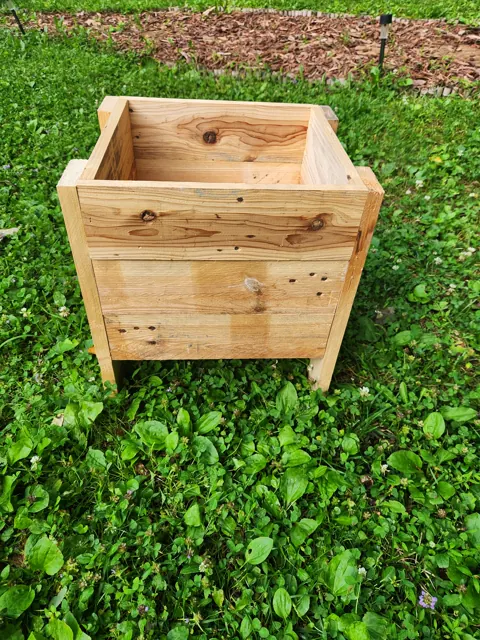 Natural wood shown on a completed small planter