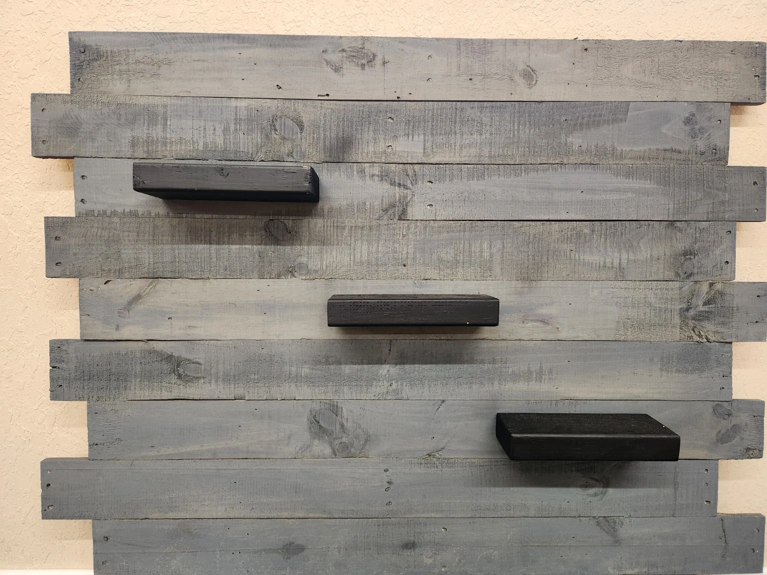 Gray handmade hanging wall shelf by Creations by Hatch